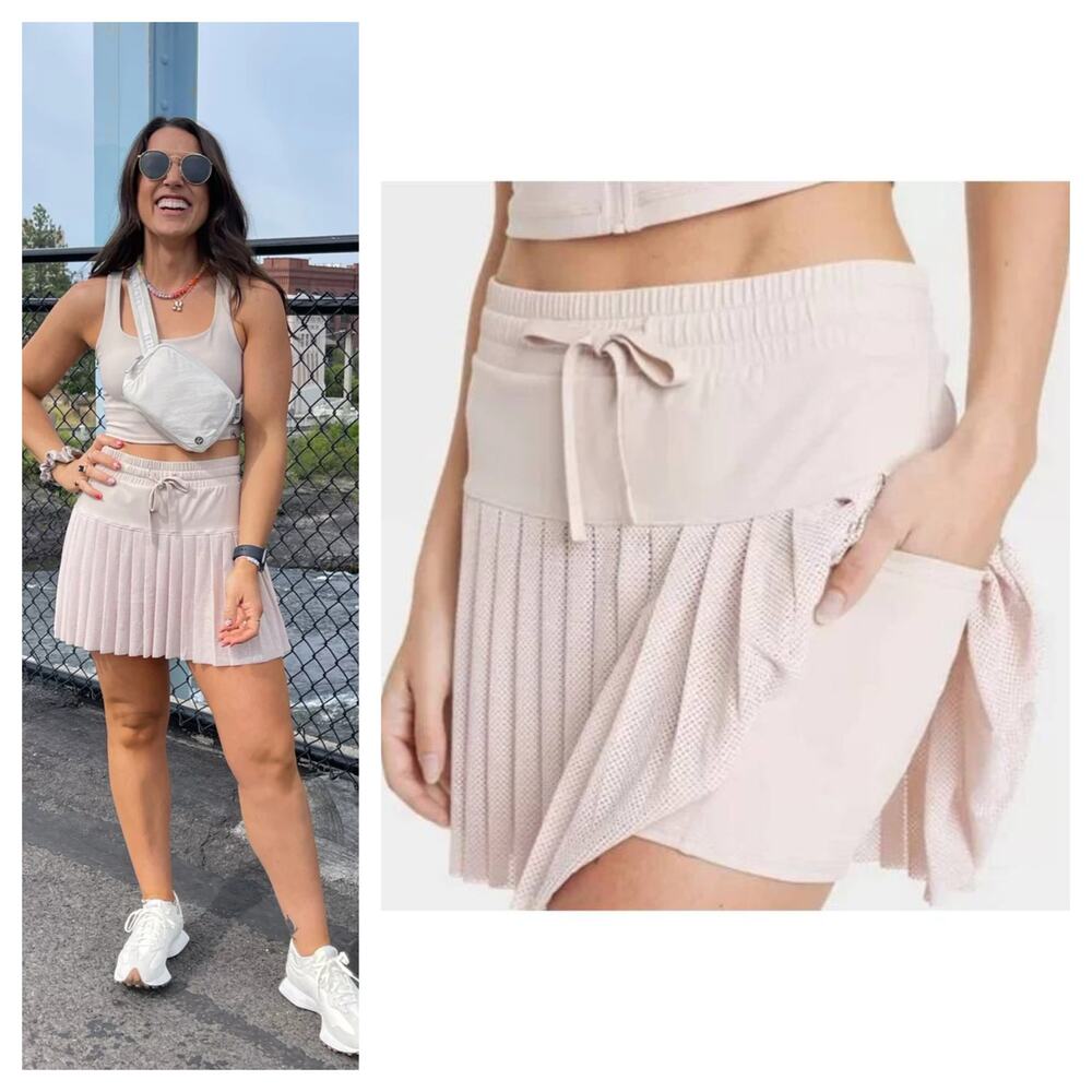 [Joy Lab] Beige Mesh Pleated High Rise Built-In-Shorts Tennis Mini Skirt Size XL